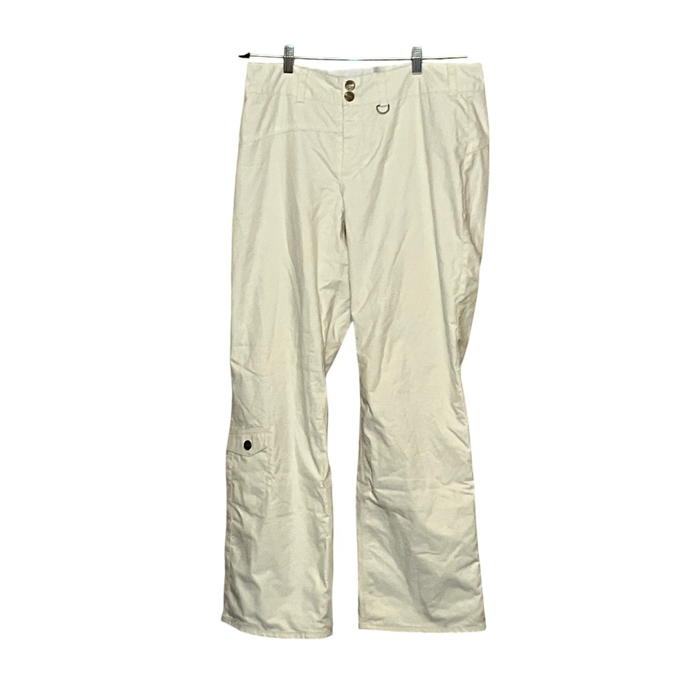 Nils Snow Pants Women's Large Off White Herringbone Cargo Ski Trouser Wide Leg